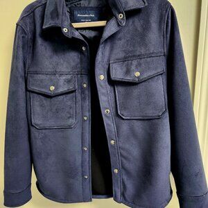 Abercrombie & Fitch Faux Vegan Suede Men's XS Shirt Jacket Navy Snap Front